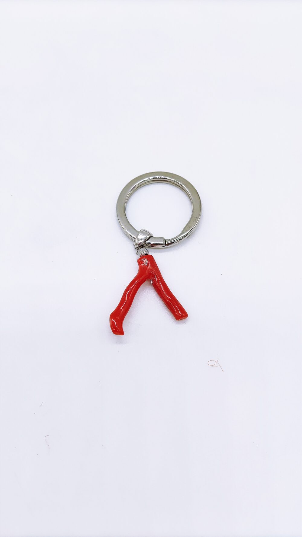 Key Chain Rhodium and Sardinia Red Coral Branch 1