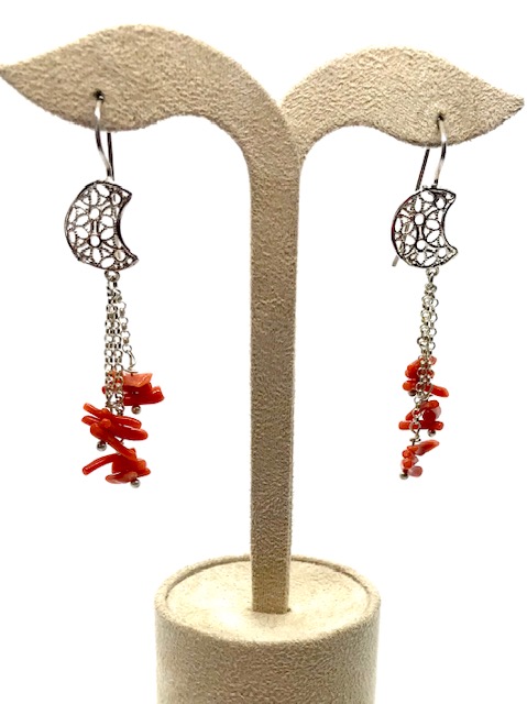 Earrings Silver and Coral 3